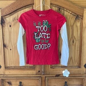 Girls Forever Orchid Christmas red long sleeve t-shirt size 12 - NWT